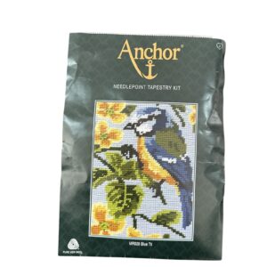 Kit Goblen Anchor cu Lână – Model Pasăre „Pițigoi Albastru”, Needlepoint Tapestry, 14 cm