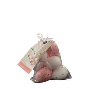 Set 8 Ouă Decorative de Paște – Pastel Roz & Alb, din Plastic, 4 x 6 cm