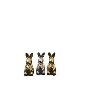 Set 3 Figurine Iepurași Decorativi din Ceramică Home Creation – Auriu & Argintiu, Decorațiune Paște