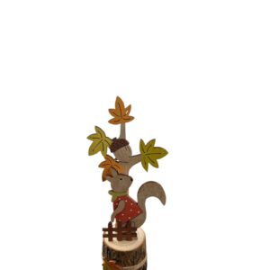 Figurină Decorativă Toamnă din Lemn Home Creation – Veveriță cu Frunze, Decor Interior 22.5 cm f