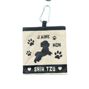 Portofel Textil pentru Monede cu Carabină – Model Shih Tzu, Închidere cu Arici, Compact