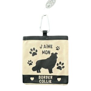 Portofel Textil pentru Monede cu Carabină – Model Border Collie, Închidere cu Arici, Compact