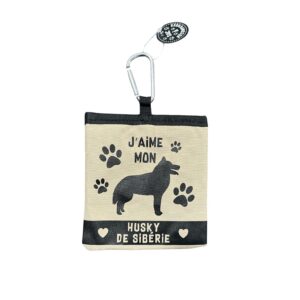 Portofel Textil pentru Monede cu Carabină – Model Husky de Siberie, Închidere cu Arici, Compact