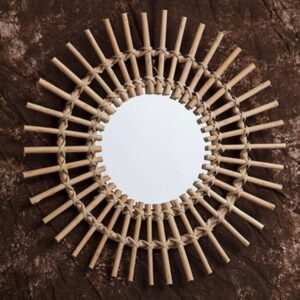 Oglinda decorativa rotunda Boho din ratan design tip soare