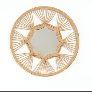 Oglindă Decorativă Rotundă din Bambus – 44,5 cm, Design Floral Boho Elegant