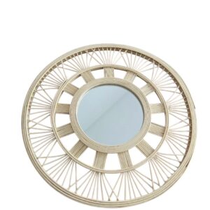 Oglinda decorativa rotunda din bambus 44.5 cm design radial tip soare stil boho