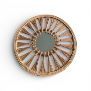 Oglindă Decorativă Rotundă din Bambus – 44,5 cm, Design Evantai Radial, Stil Boho Natural Premium