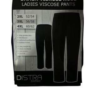 Pantaloni Damă Vâscoză Negri DISTRA – Talie Elastică, Croială Lejeră, Cu Buzunare, Mărime 3XL (56–58)