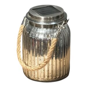 Lampă Solară Decorativă Tip Borcan CASA Deco – LED Cald, IP44, pentru Exterior, cu Mâner din Frânghie