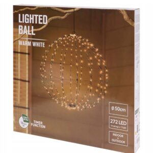 Glob Decorativ Luminos LED 50 cm – 272 LED, Lumină Caldă, Timer, Interior/Exterior, Alimentare la Priză