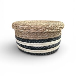 Coș Rotund Depozitare din Fibră Naturală Mega Collections – Ø28 × 14 cm, Model Decorativ Maro/Alb