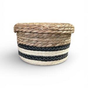 Coș Rotund Depozitare din Fibră Naturală Mega Collections – Ø25 × 13 cm, Model Decorativ Maro/Alb/Negru
