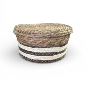 Coș Rotund Depozitare din Fibră Naturală Mega Collections – Ø28 × 14 cm, Model Decorativ Maro/Alb