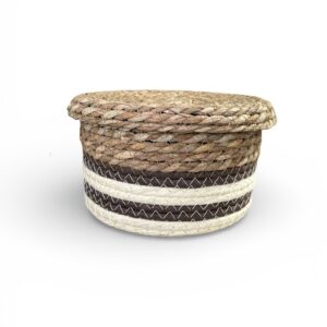 Coș Rotund Depozitare din Fibră Naturală Mega Collections – Ø25 × 13 cm, Maro/Alb