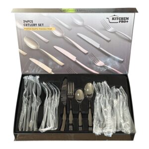 Set Tacâmuri 24 Piese Kitchen Pro+ PRO-2402B – Oțel Inoxidabil, Design Modern, Cutie Elegantă