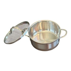 Oală din Oțel Inoxidabil cu Capac din Sticlă – 16 cm, 1.5 L, Compatibilă cu Inducție