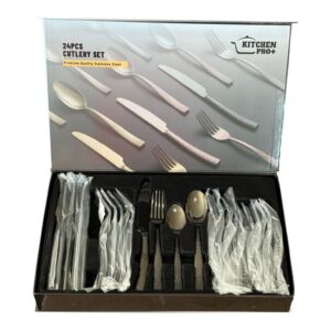 Set Tacâmuri 24 Piese Kitchen Pro+ PRO-2401B – Oțel Inoxidabil, Design Modern Texturat, Cutie Elegantă