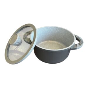 Oală Crofton din Aluminiu Turnat 18 cm cu Capac din Sticlă – Compatibilă cu Inducție, Strat Antiaderent