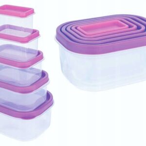 Set 5 CutiI pentru Depozitare Alimente LIVARNO home BASIC – Capace Mov, Fără BPA, Frigider și Microunde