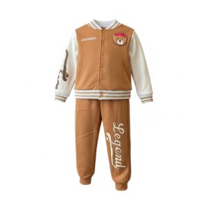 Set sport copii maro cu ursulet bluza si pantaloni marime 116-122