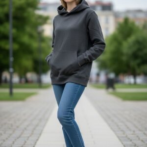 Hanorac Unisex Gri Închis cu Glugă – Buzunar Frontal, Stil Casual, Mărime XL