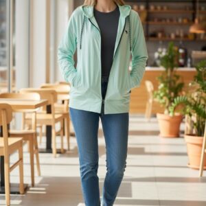 Hanorac damă Salt Life verde mentă, cu fermoar și glugă, model lejer, mărimea XL