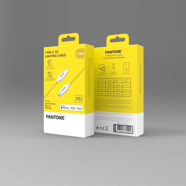 Cablu Pantone USB-C la Lightning 150 cm, Certificare MFi, Încărcare și Transfer Date, Galben