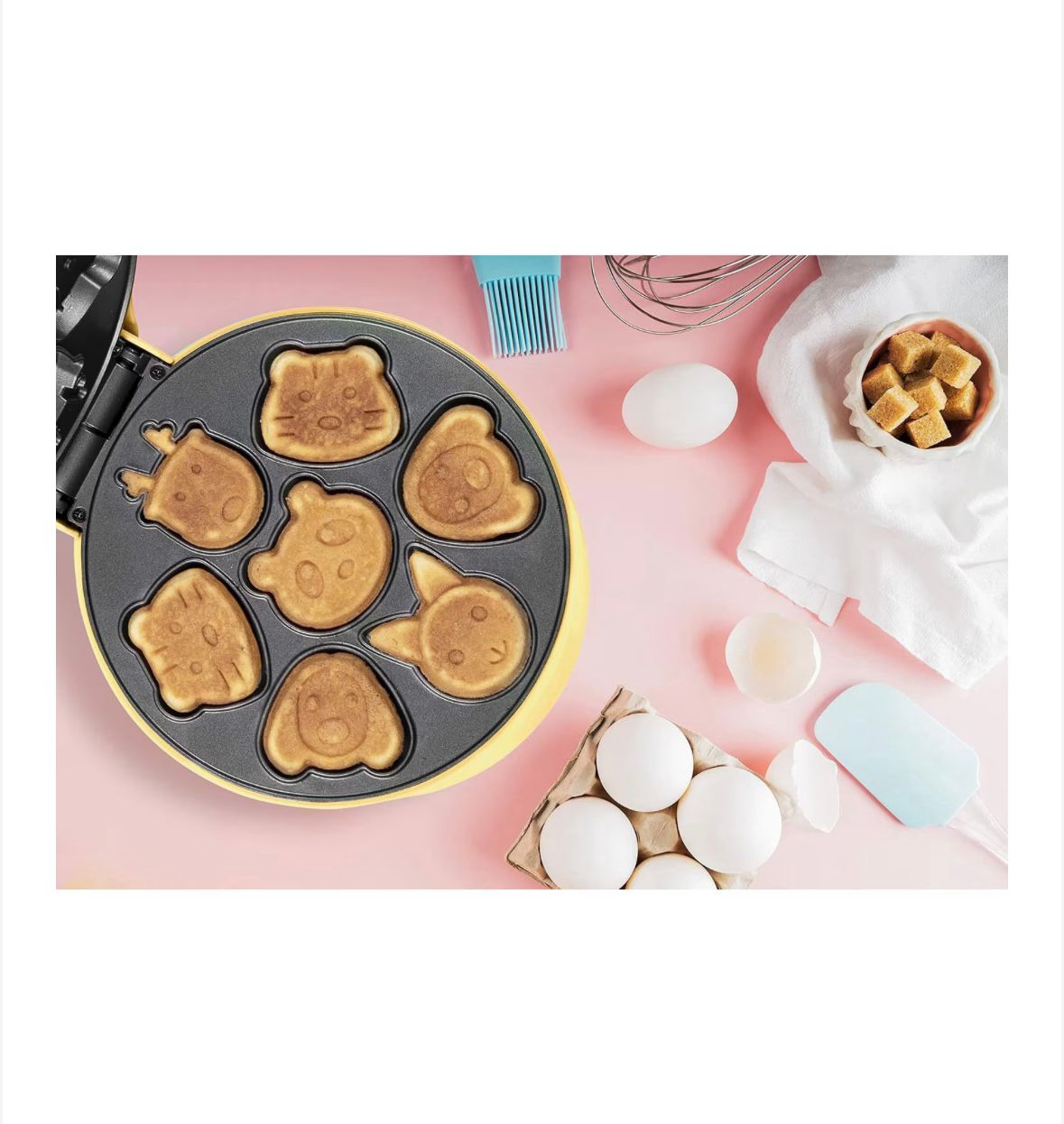 Mini Aparat pentru Prăjituri și Biscuiți cu Forme de Animale Bestron Sweet Dreams AAW700PBS, 700 W, Strat Antiaderent,Galben - imagine 2
