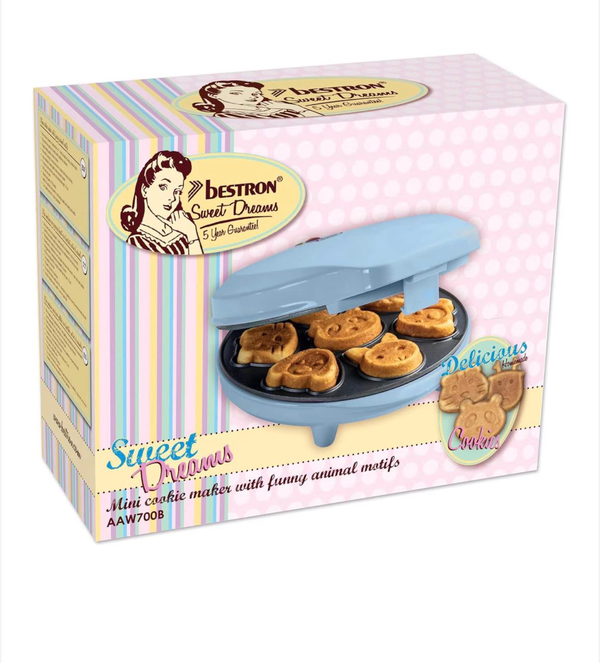 Mini Aparat pentru Prăjituri și Biscuiți cu Forme de Animale Bestron Sweet Dreams AAW700PBS, 700 W, Strat Antiaderent,Albastru - imagine 5