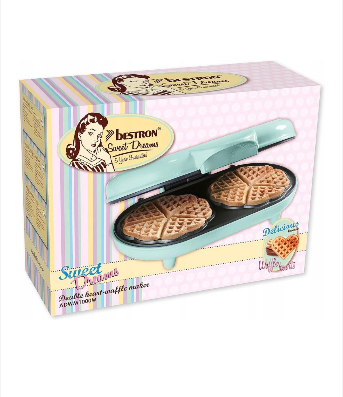Aparat pentru Vafe Duble în Formă de Inimă Bestron Sweet Dreams-1000 W, Strat Antiaderent , Verde mentă - imagine 4