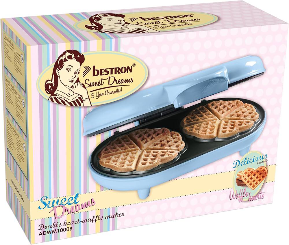 Aparat pentru Vafe Duble în Formă de Inimă Bestron Sweet Dreams-1000 W, Strat Antiaderent , Albastru - imagine 2