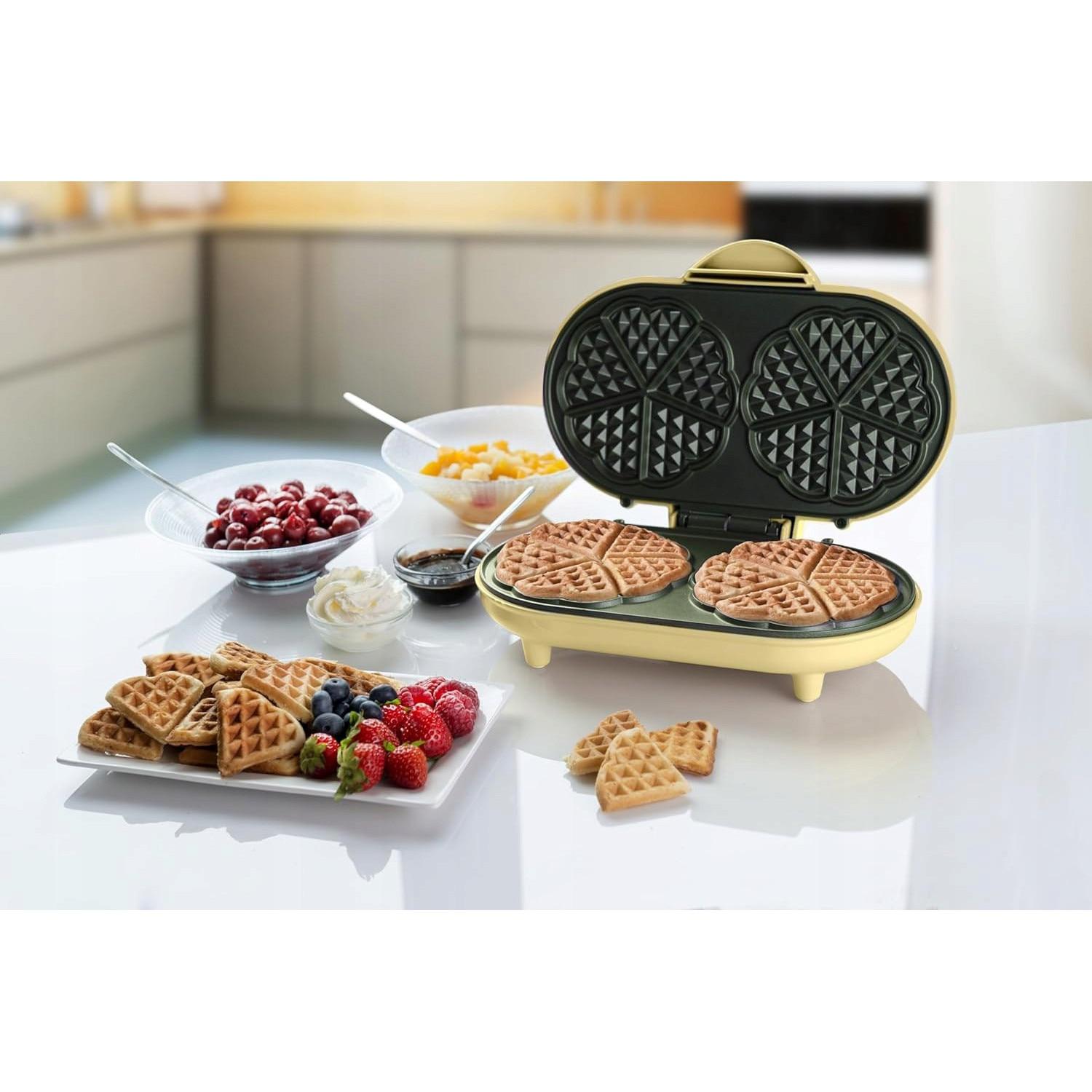 Aparat pentru Vafe Duble în Formă de Inimă Bestron Sweet Dreams-1000 W, Strat Antiaderent , Galben - imagine 3