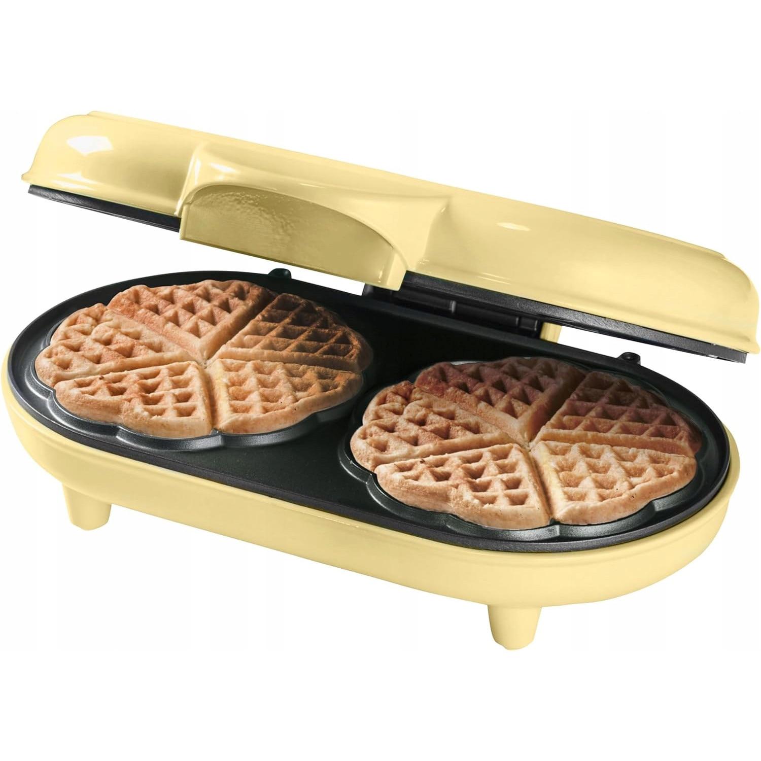 Aparat pentru Vafe Duble în Formă de Inimă Bestron Sweet Dreams-1000 W, Strat Antiaderent , Galben - imagine 5