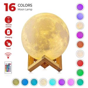 Lampa LED decorativa Luna Lightzone cu 16 culori, telecomanda si control tactil cu efect 3D spectaculos