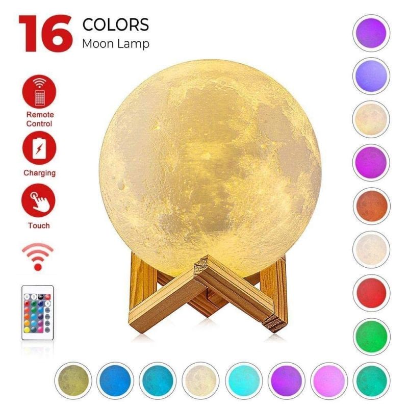Lampa LED decorativa Luna Lightzone cu 16 culori, telecomanda si control tactil cu efect 3D spectaculos