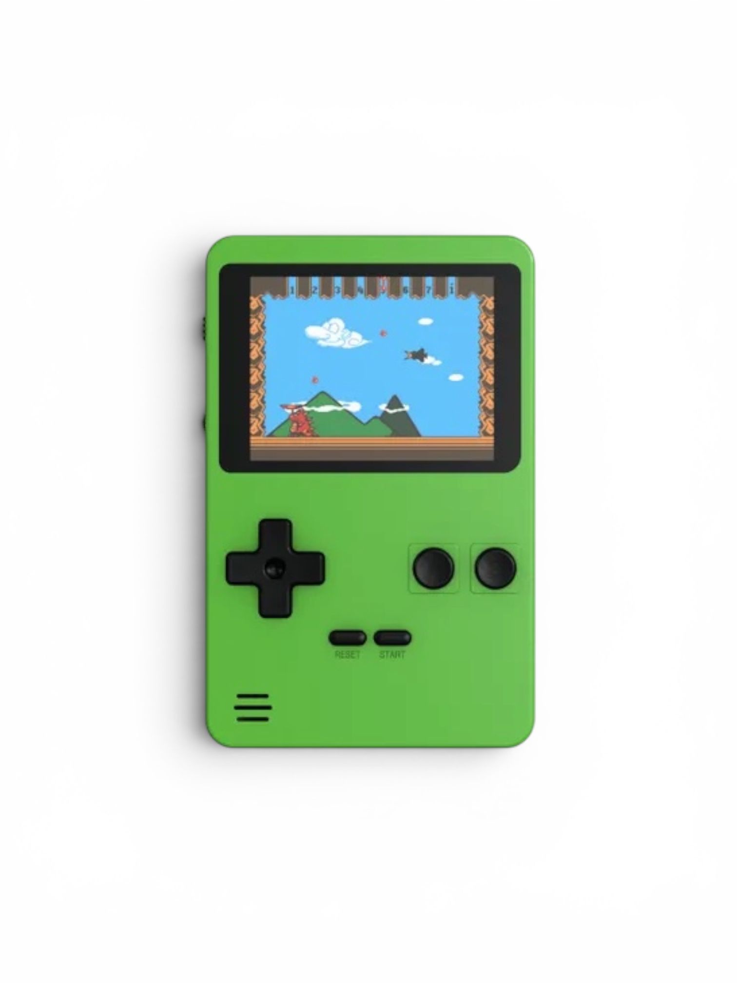 Consola portabila retro Toylino de culoare verde cu 240 de jocuri integrate si ecran color