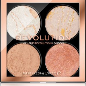 Paleta iluminator si pudra bronzanta Revolution Cheek Kit Fresh Perspective cu 4 nuante pentru un efect luminos natural