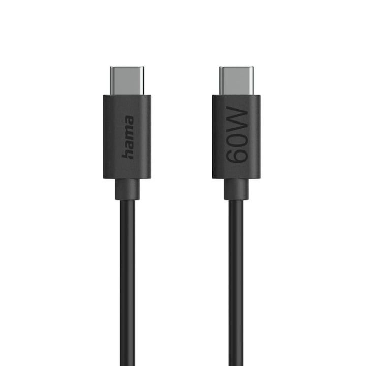 Cablu Hama USB-C - USB-C, 1 m, 3 A, Transfer Date 480 Mbps, Negru - imagine 2