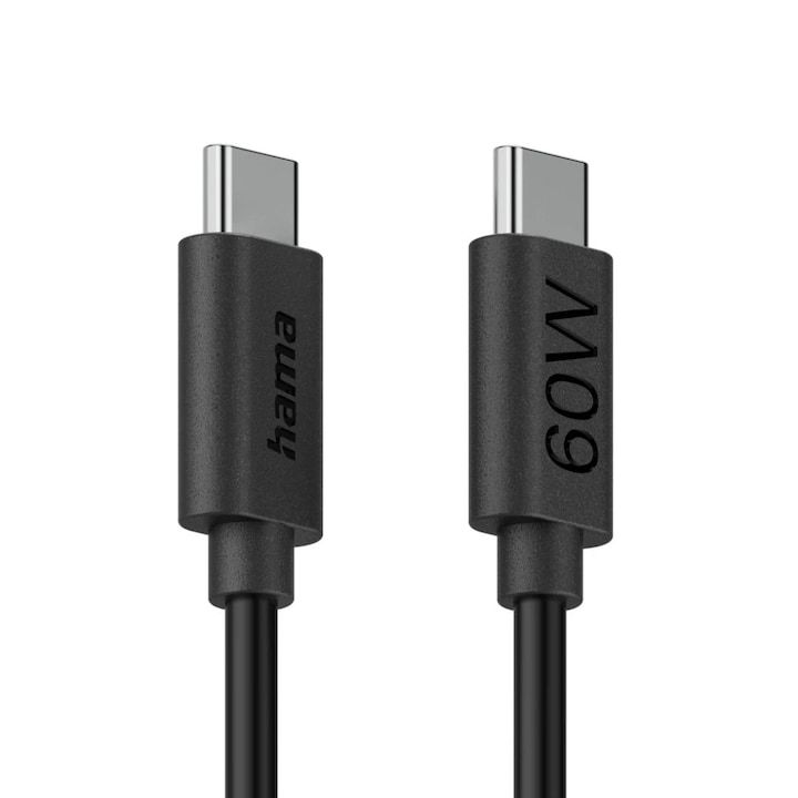Cablu Hama USB-C - USB-C, 1 m, 3 A, Transfer Date 480 Mbps, Negru - imagine 3