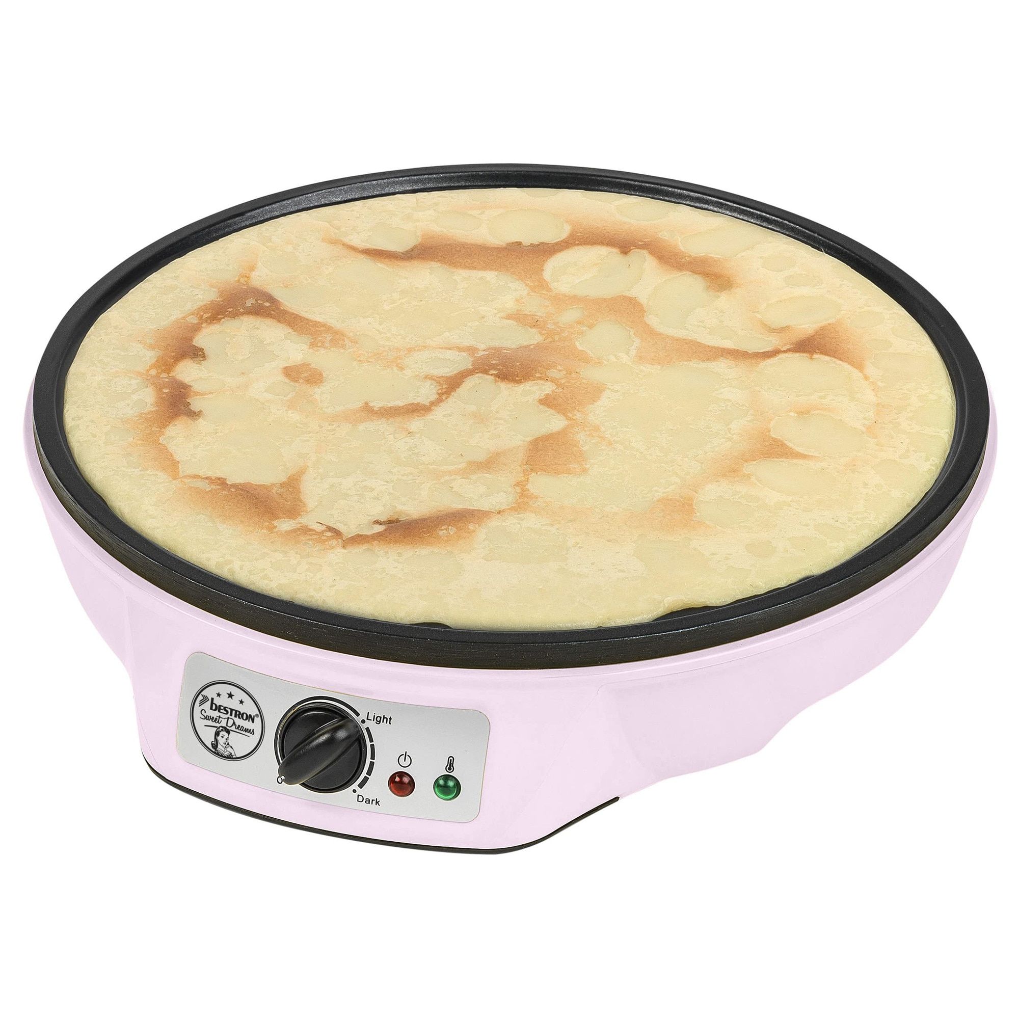 Aparat pentru clatite roz Bestron Sweet Dreams cu termostat reglabil