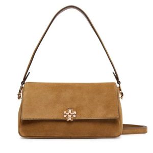 Geantă Damă Tory Burch Charlie Suede Small Shoulder Bag Wild Tobacco din Piele Naturală Întoarsă, Curea Detașabilă, Săculeț Inclus