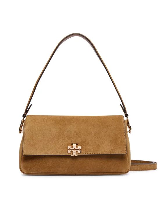 Geantă Damă Tory Burch Charlie Suede Small Shoulder Bag Wild Tobacco din Piele Naturală Întoarsă, Curea Detașabilă, Săculeț Inclus