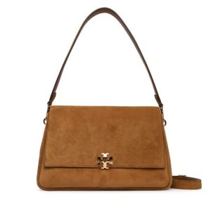 Geantă Damă Tory Burch Charlie Suede Shoulder Bag Wild Tobacco din Piele Naturală Întoarsă, Săculeț Original Inclus