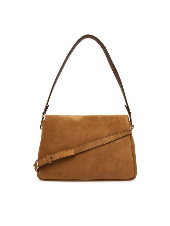 Geantă Damă Tory Burch Charlie Suede Shoulder Bag Wild Tobacco din Piele Naturală Întoarsă, Săculeț Original Inclus - imagine 5