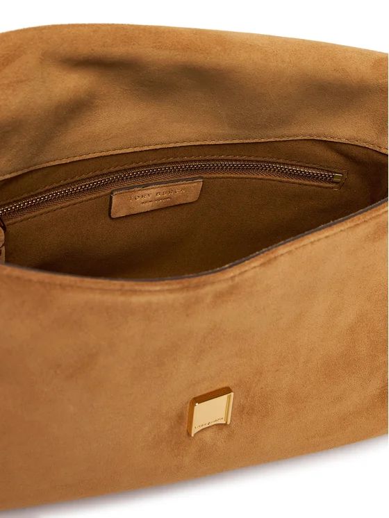 Geantă Damă Tory Burch Charlie Suede Shoulder Bag Wild Tobacco din Piele Naturală Întoarsă, Săculeț Original Inclus - imagine 3