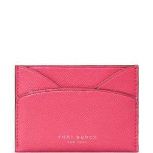 Portcard Tory Burch Romy Flat Card Case Bright Pink din Piele Naturală, Ultra Slim, pentru Carduri și Bancnote