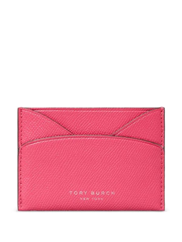 Portcard Tory Burch Romy Flat Card Case Bright Pink din Piele Naturală, Ultra Slim, pentru Carduri și Bancnote