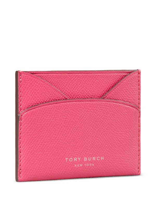 Portcard Tory Burch Romy Flat Card Case Bright Pink din Piele Naturală, Ultra Slim, pentru Carduri și Bancnote - imagine 2