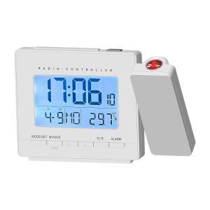 Ceas Deșteptător Digital Krontaler cu Proiector, Control Radio, Temperatură, 2 Alarme, USB, Alb