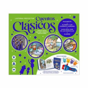 Lanternă Proiector cu Povești Clasice pentru Copii – Carte ilustrată, 32 diapozitive, 16 figurine teatru de umbre